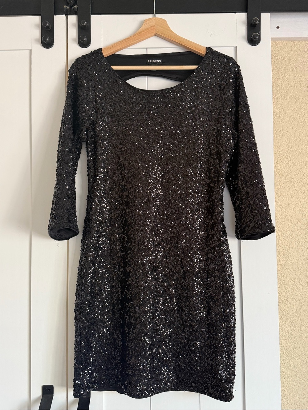 Express Black Sequin Sheath Dress Size 8, worn once for an event